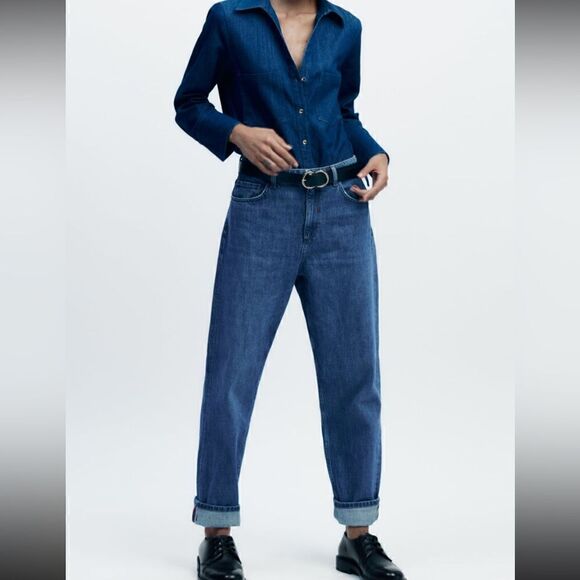 Zara Z1975 selvedge belted relaxed fit jeans size 4 - Picture 8 of 9